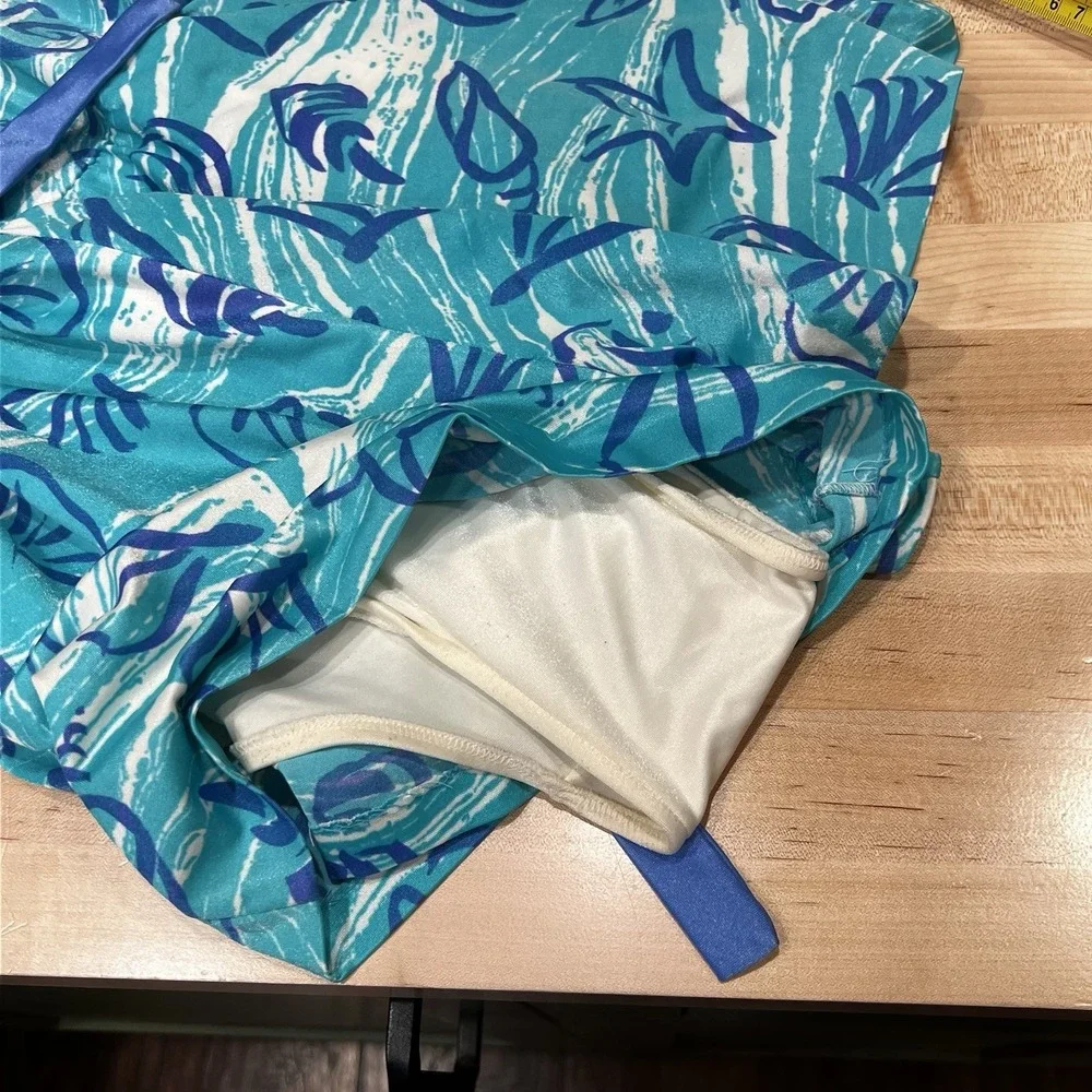 Vintage Sea Waves One-Piece Swimsuit, Women's Size 16, Seashells, Teal, Padded